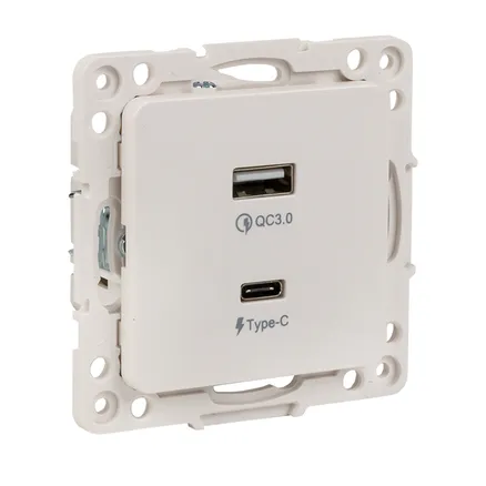 Стокгольм Механизм Розетки с 2USB type-A + type-C винтовые клеммы белый EKF (EYR-2USB-type-C)
