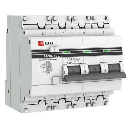 АВДТ АД-32 3P+N (S) 32А х-ка C 100мА тип AC эл. 4,5кА PROXIMA EKF (DA32-32-100S-4P-pro)