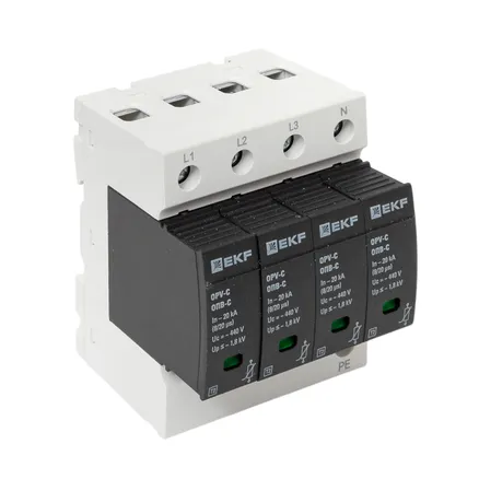 Ограничитель импульсных напряжений ОПВ-C/4P In 20кА 440В с сигн. EKF (opv-c4)