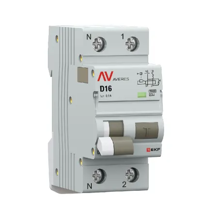 АВДТ DVA-10 1P+N 16А х-ка D 100мА тип A эл-мех. 10кА AVERES EKF (rcbo10-1pn-16D-100-a-av)