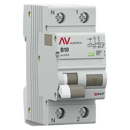 АВДТ DVA-6 1P+N 10А х-ка B 10мА тип A эл-мех. 6кА AVERES EKF (rcbo6-1pn-10B-10-a-av)