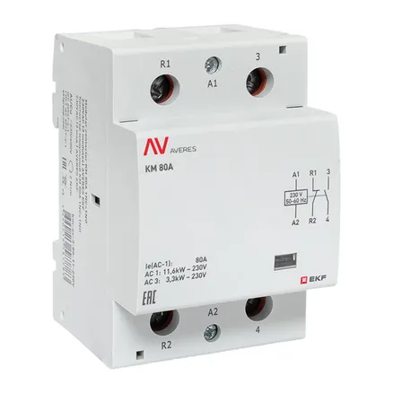 Контактор модульный КМ 80А 1NO+1NC 230В АС (3 мод.) AVERES EKF (km-av-3-80-11-230V)