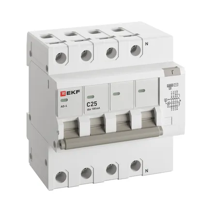 АВДТ АД-4 4P 25А х-ка C 100мА тип АС эл. 6кА PROXIMA EKF (DA4-6-25-100-pro)