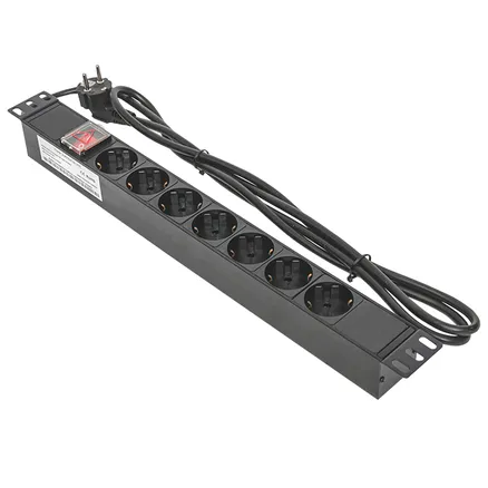 Блок PDU TERACOM 19" 1U 16А/250В 7 роз. Schuko с выключат. шнур 2 м 3x1,5 мм2 вилка Schuko корпус пластик черный (TRC-HPD-LS-16A-7SH-2MSH)
