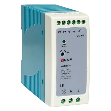Блок питания на дин рейку 60 Вт, 220 В AC /24 В DC (DR-M-60W-24)