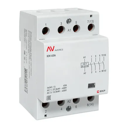 Контактор модульный КМ 40А 4NO 230В АС (3 мод.) AVERES EKF (km-av-3-40-40-230V)