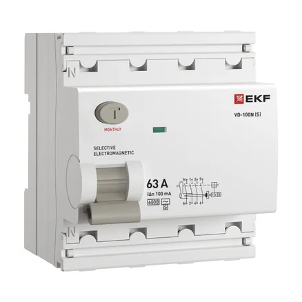 ВДТ ВД-100N (S) 4P 63А 100мА AC эл-мех 6кА PROXIMA EKF (E1046MS63100)