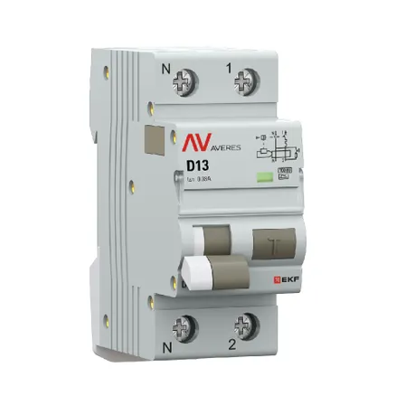 АВДТ DVA-10 1P+N 13А х-ка D 30мА тип A эл-мех. 10кА AVERES EKF (rcbo10-1pn-13D-30-a-av)