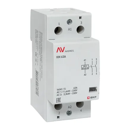 Контактор модульный КМ 63А 2NO 230В АС (2 мод.) AVERES EKF (km-av-2-63-20-230V)