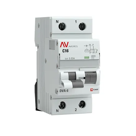 АВДТ DVA-6 1P+N 16А х-ка C 30мА тип AС эл-мех. 6кА AVERES EKF (rcbo6-1pn-16C-30-ac-av)