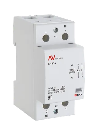 Контактор модульный КМ 63А 1NO+1NC 110В АС (2 мод.) AVERES EKF (km-av-2-63-11-110V)
