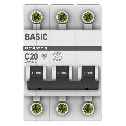 Автоматический выключатель ВА 47-29 3P 20А (C) 4,5кА BASIC