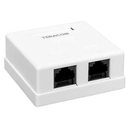 Розетка настенная TERACOM Cat.5E неэкран. 2 порта RJ-45 Dual IDC белая (TRC-WBOX-2RJ45-5EUTP-WH)