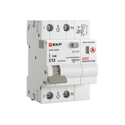 УЗДП с АВДТ 1P+N 13А (С) 30мА тип А 6кА PROXIMA EKF (afdd-rcbo-2-13C-30em-pro)