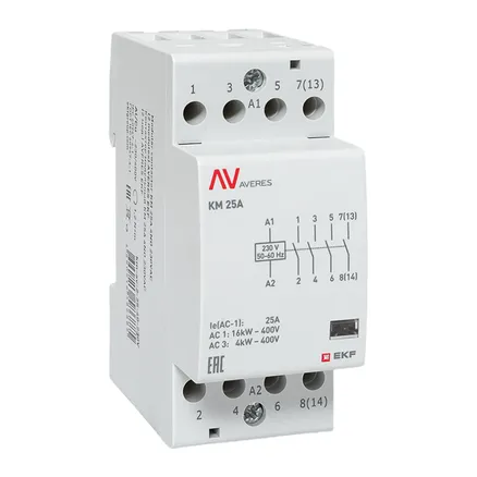 Контактор модульный КМ 25А 4NO 230В АС (2 мод.) AVERES EKF (km-av-2-25-40-230V)