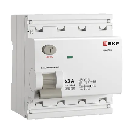 ВДТ ВД-100N 4P 63А 100мА A эл-мех 6кА PROXIMA EKF (E1046MA63100)