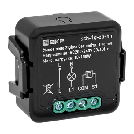 Умное реле в подрозетник 1-канальное без нейтрали Zigbee EKF Connect Select (ssh-1g-zb-nn)