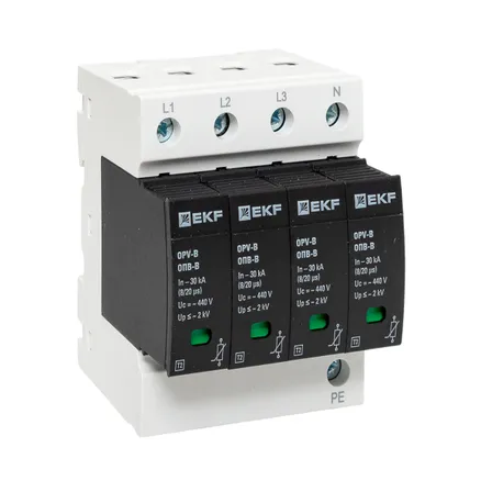 Ограничитель импульсных напряжений ОПВ-B/4P In 30кА 440В с сигн. EKF (opv-b4)