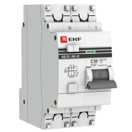 АВДТ АД-32 1P+N 50А х-ка C 30мА тип AC эл. 4,5кА PROXIMA EKF (DA32-50-30-pro)