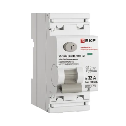 ВДТ ВД-100N (S) 2P 32А 300мА AC эл-мех 6кА PROXIMA EKF (E1026MS32300)