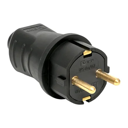 Вилка прямая каучуковая 230В 2P+PE 16A IP44 EKF Марс (RPS-011-16-230-44)