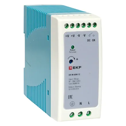 Блок питания на дин рейку 60 Вт, 220 В AC /12 В DC (DR-M-60W-12)