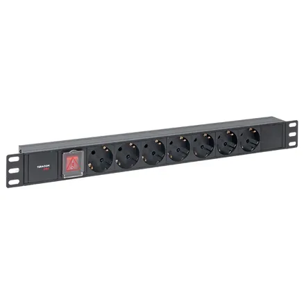 Блок PDU TERACOM PRO 19" 1U 10А/250В 7 роз. Schuko с выключат. без шнура питания вх. разъем C14 корпус алюминий черный (TRP-HPD-LS-10A-7SH-C14)