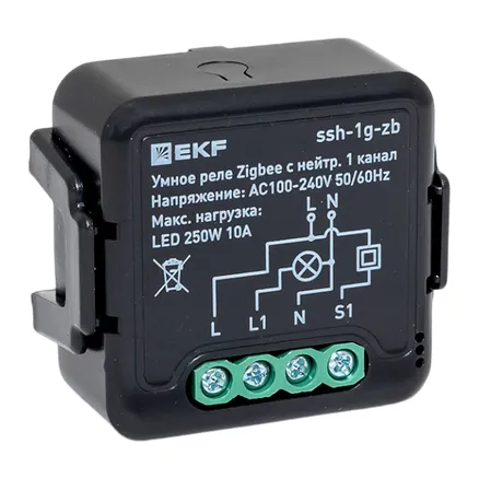 Умное реле в подрозетник 1-канальное с нейтралью Zigbee EKF Connect Select (ssh-1g-zb)