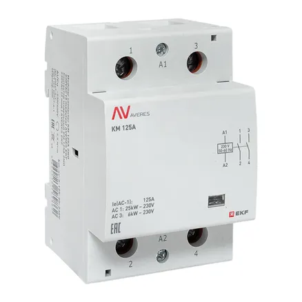 Контактор модульный КМ 125А 2NO 230В АС (3 мод.) AVERES EKF (km-av-3-125-20-230V)