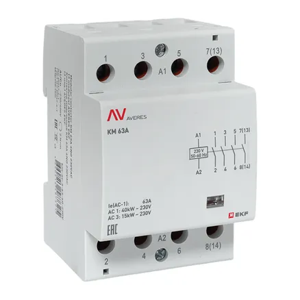 Контактор модульный КМ 63А 4NO 230В АС (3 мод.) AVERES EKF (km-av-3-63-40-230V)
