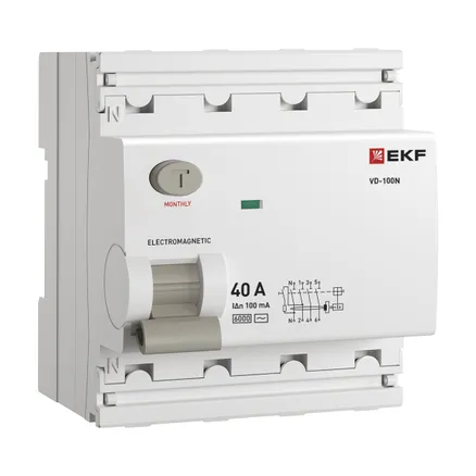 ВДТ ВД-100N 4P 40А 100мА AC эл-мех 6кА PROXIMA EKF (E1046M40100)