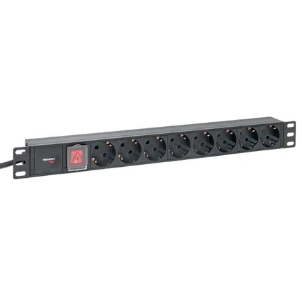 Блок PDU TERACOM PRO 19" 1U 16А/250В 8 роз. Schuko с выключат. шнур 2 м 3x1,5 мм2 вилка Schuko корпус алюминий черный (TRP-HPD-LS-16A-8SH-2MSH)