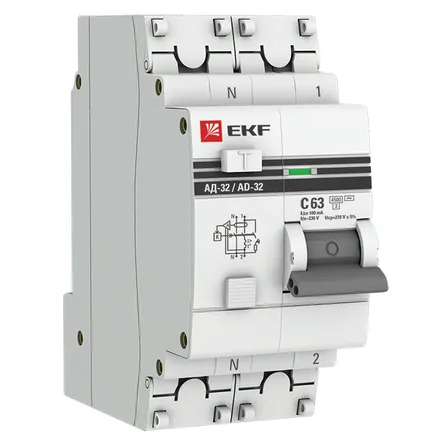 АВДТ АД-32 1P+N 63А х-ка C 100мА тип AC эл. 4,5кА PROXIMA EKF (DA32-63-100-pro)