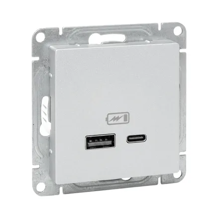 Механизм розетки USB-A+С, алюм. Эпика EKF (UP1-SOA-USBA+USBC)