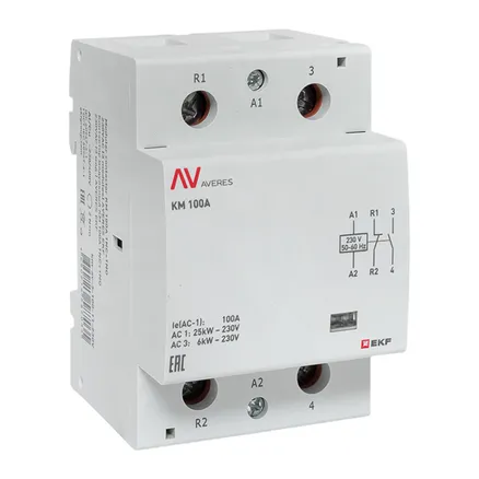 Контактор модульный КМ 100А 1NO+1NC 230В АС (3 мод.) AVERES EKF (km-av-3-100-11-230V)