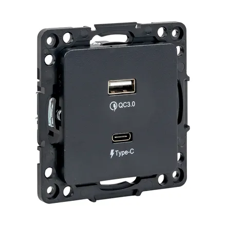 Стокгольм Механизм Розетки с 2USB type-A + type-C черный EKF (EZR-2USB-type-C)