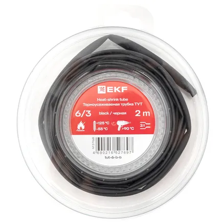 ТУТ нг 6/3 черная ролик 2 м EKF (tut-6-b-b)