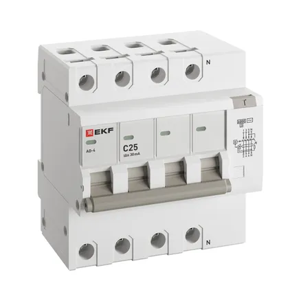 АВДТ АД-4 4P 25А х-ка C 30мА тип АС эл. 6кА PROXIMA EKF (DA4-6-25-30-pro)
