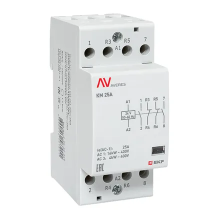 Контактор модульный КМ 25А 2NO+2NC 24В АС (2 мод.) AVERES EKF (km-av-2-25-22-24V)