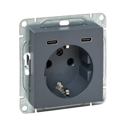 Механизм роз., с USB-C - 2шт, 16А, с.з., с.ш., графит., Эпика EKF (UP1-SOG-111-2USBC)
