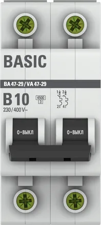 Автоматический выключатель ВА 47-29 2P 10А (B) 4,5кА BASIC