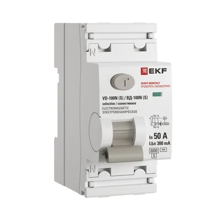 ВДТ ВД-100N (S) 2P 50А 300мА AC эл-мех 6кА PROXIMA EKF (E1026MS50300)