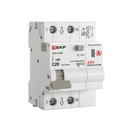 УЗДП с АВДТ 1P+N 20А (С) 30мА тип А 6кА PROXIMA EKF (afdd-rcbo-2-20C-30em-pro)