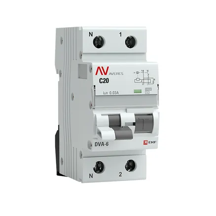 АВДТ DVA-6 1P+N 20А х-ка C 30мА тип AС эл-мех. 6кА AVERES EKF (rcbo6-1pn-20C-30-ac-av)