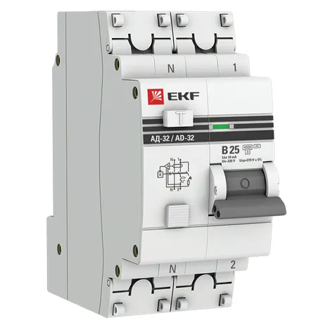 Дифференциальный автомат АД-32 1P+N 25А/10мА (хар. B, AC, электронный, защита 270В) 4,5кА EKF PROxima