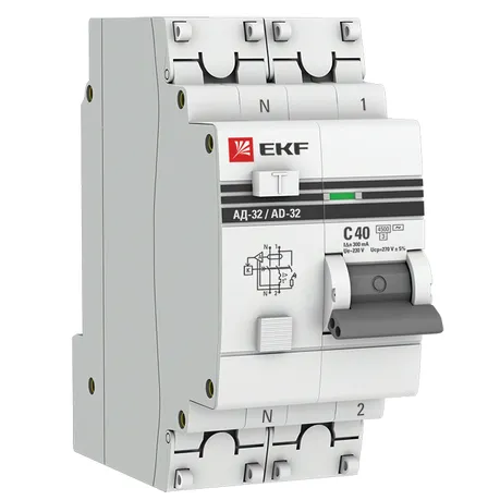 Дифференциальный автомат АД-32 1P+N 40А/300мА (хар. C, AC, электронный, защита 270В) 4,5кА EKF PROxima