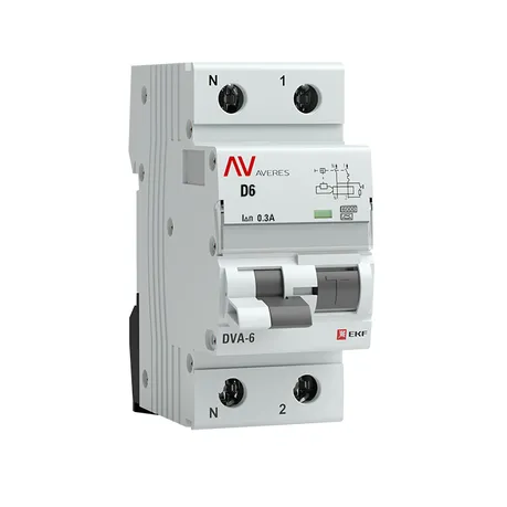 Дифференциальный автомат DVA-6 1P+N 6А (D) 300мА (A) 6кА EKF AVERES