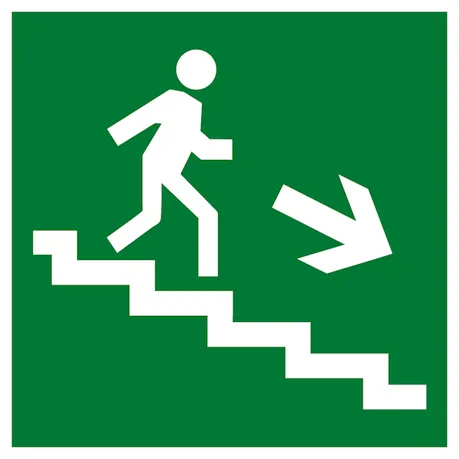 Знак наклейка E13 "Направление к эвакуационному выходу по лестнице вниз направо" (200x200) фотолюминесцентный ГОСТ 12.4.026-2015 EKF PROxima