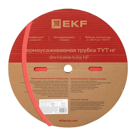 Термоусаживаемая трубка ТУТ нг 12/6 красная рулон EKF PROxima