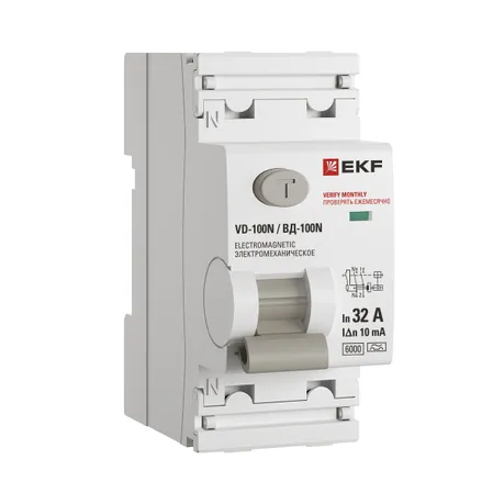 Выключатель дифференциального тока ВД-100N 2P 32А 10мА тип A эл-мех 6кА PROXIMA EKF